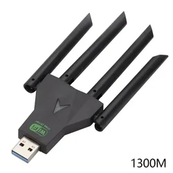 High - Speed Dual - Band USB WiFi Adapter with Quad Antennas and Driver - Free Installation (1300M)
