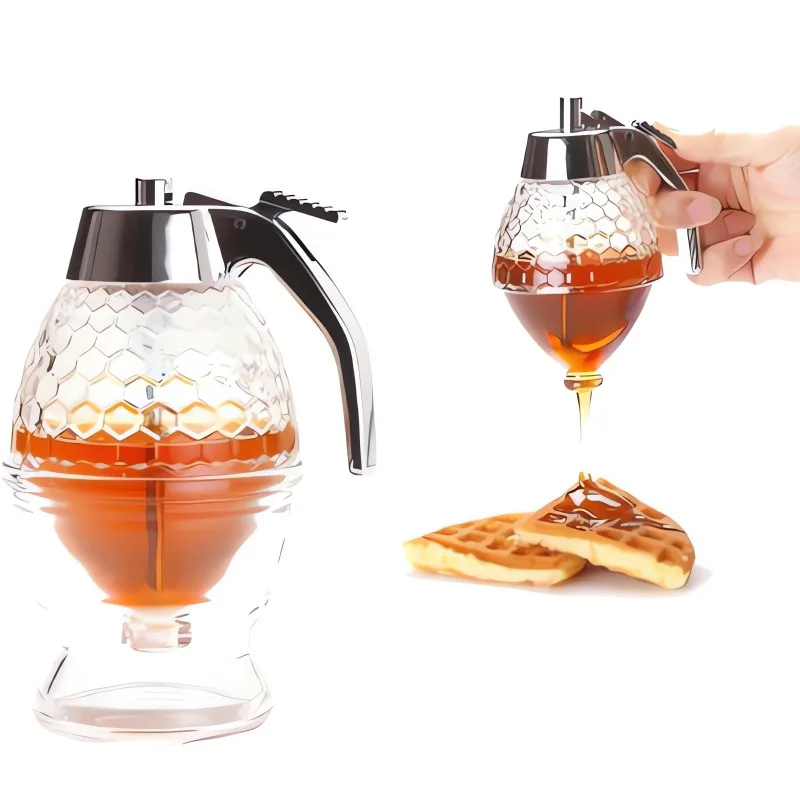 Syrup Dispenser Honey Dispenser Non-Glass Syrup Dispenser Honey Container Honeycomb Shaped Distribution Tank Jar with Stand