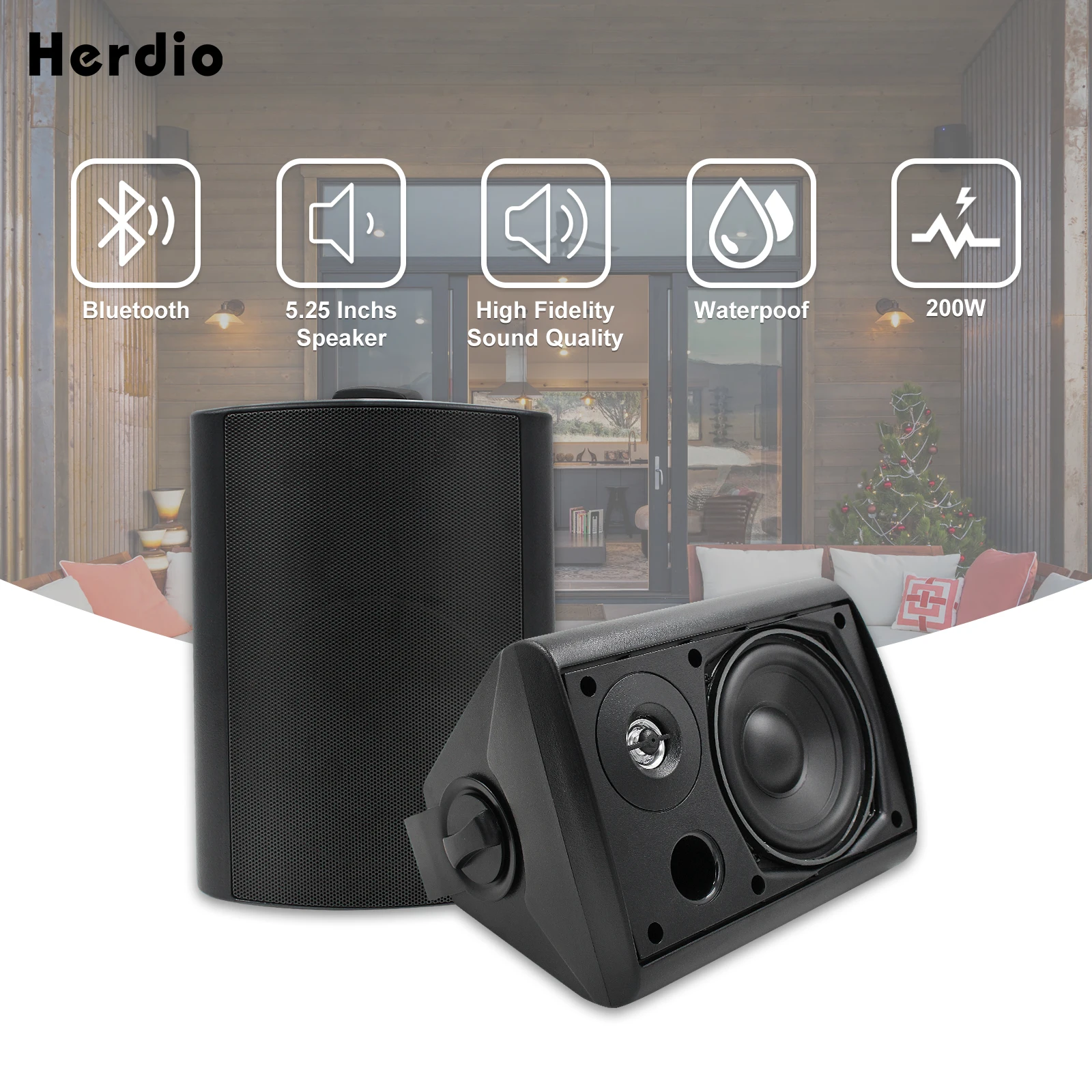Herdio 5.25 Inch 200W Bluetooth Outdoor Speakers with Dome Tweeter ALL