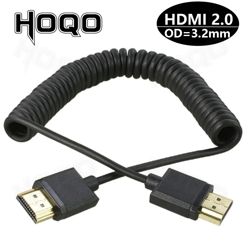 슈퍼 소프트 마이크로 HDMI to HDMI to 미니 HDMI 케이블, 초박형 4k @ 60hz 경량 휴대용, 1ft 짧은 hdmi2.0 코일, OD 3.2mm