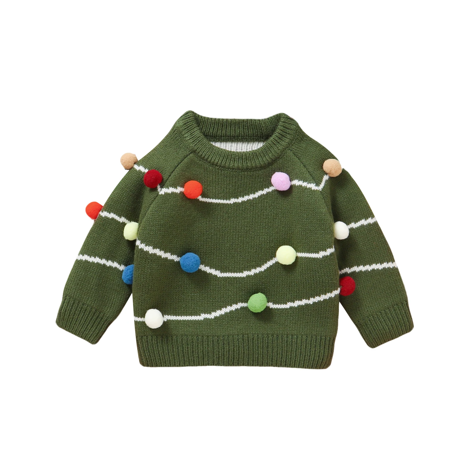 6-36개월  소녀 소년 크리스마스 스웨터 긴 소매 니트 풀오버 탑스 펠트 볼 장식 크리스마스 점퍼 탑스