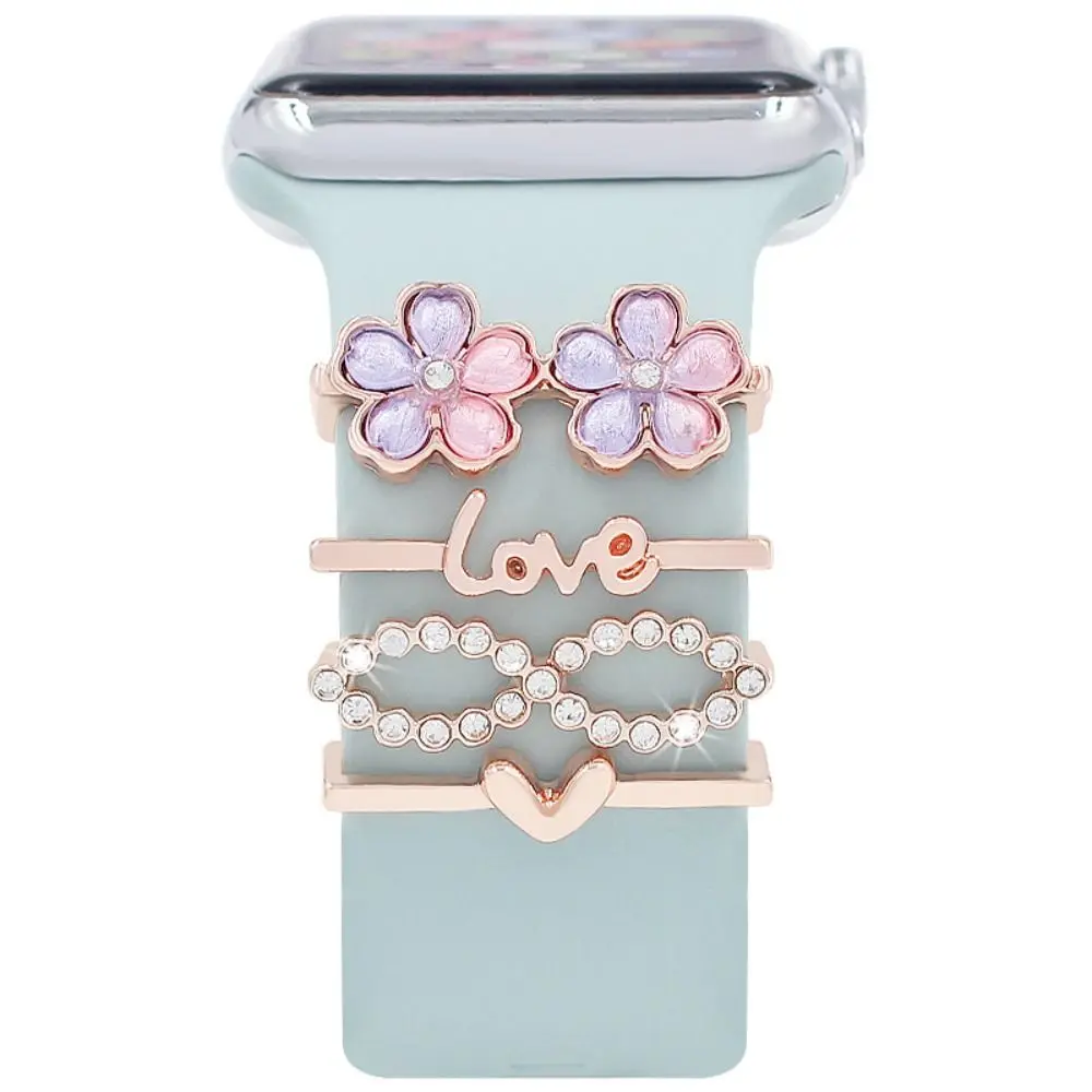 

Flower Heart Decorative Ring For Apple Watch Band Diamond Ornament Bracelet Decoration Metal Charms Silicone Strap Accessories