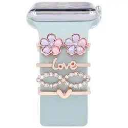 Heart - Shaped Decorative Metal Watch Band Charms for Men - Elegant Floral Design (Rose gold - flower)