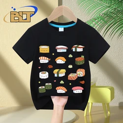 Kawaii Sushi Print Kids' Cotton Casual T - Shirt - Size 160 (Black)