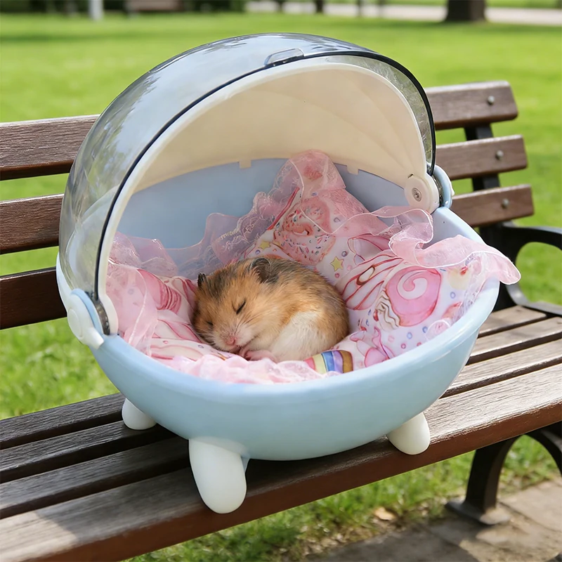 Blue Rotatable Hamster House Box, Suitable for Small Pet Storage, Made of Plastic, Suitable for Storing Dolls, Dustproof and Moisture-Proof 1