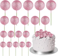 Elegant Gold Mini Ball and Balloon Cake Topper Set - 20 - Piece Decorative Picks (Glitter Pink)