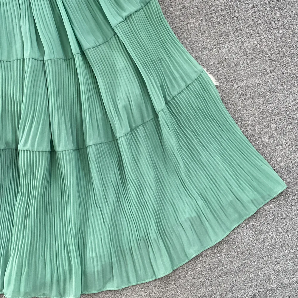 Women Vintage Off Shoulder Dress Chiffon Summer Sweet Lotus Leaf Edge Elegant Pleated Dresses Ladies Evening Party Long Dress