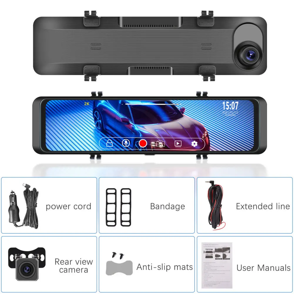 10.88 Inch WIFI Car Rearview Mirror Driving Recorder HD Touch Screen Mirror Dash Cam Backup Camera Front Rear Dual Camera