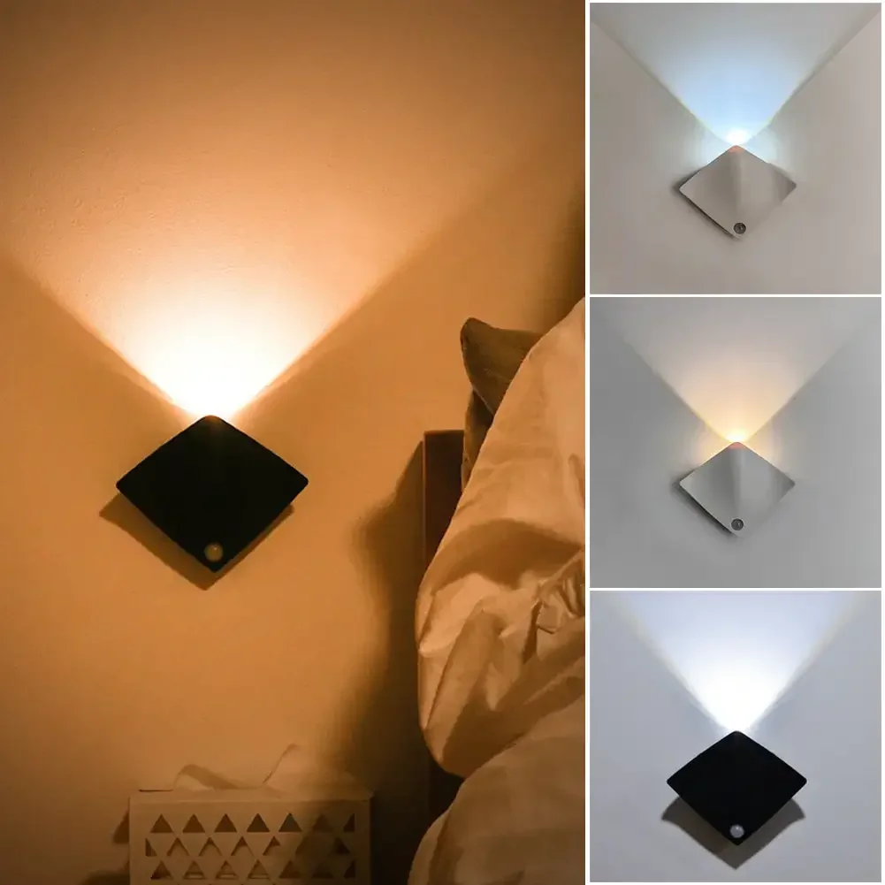창의적인 LED 야간 조명 모션 센서 조명, USB 3 색 방 장식 램프, 복도 계단 LED 램프 센서 조명