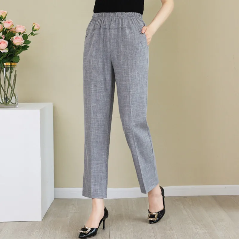 

L-5XL Fashion Middle-Aged Elderly Mother Trousers Women's Elastic High-Waisted Pantalones Grandma Outer Wear Straight Pants