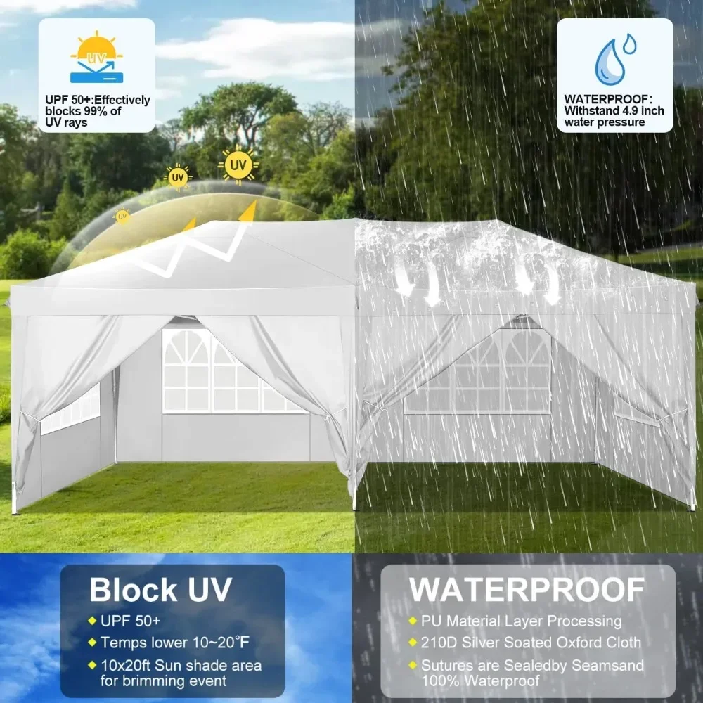 NEW-Canopy 10x20 Pop Up Canopy Tent with 6 Sidewalls Easy Pop Up Tent 10x20 Waterproof Commercial Instant Shelter UPF 50+ Portab