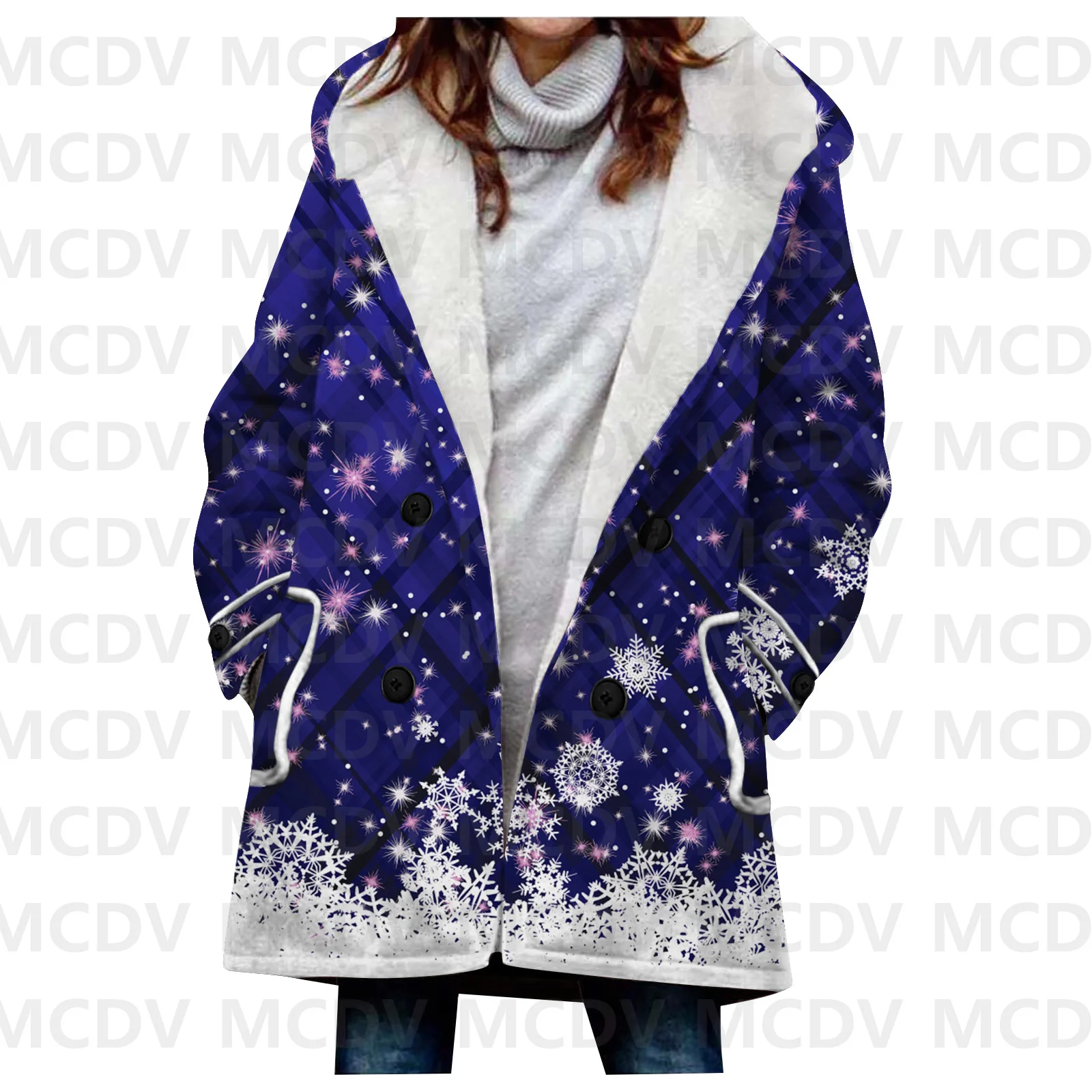 Christmas 3D Printed Fleece Hooded Cloak Women Thick Warm Coat Women's Winter Warm Overcoat Casual Clothes 12 Color