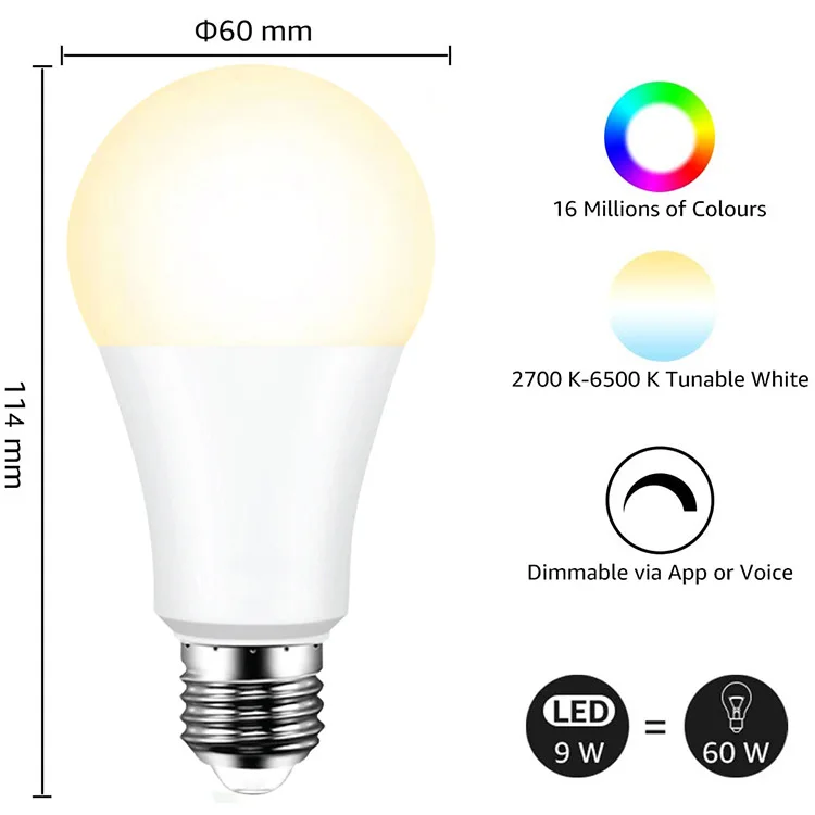 Smart Led Lamp Zigbee 3.0 Tuya Led Light Bulb RGB+WW+CW E27 Smart Home Led Lamp Compatible with Alexa Google Assistant Christmas Party Decor