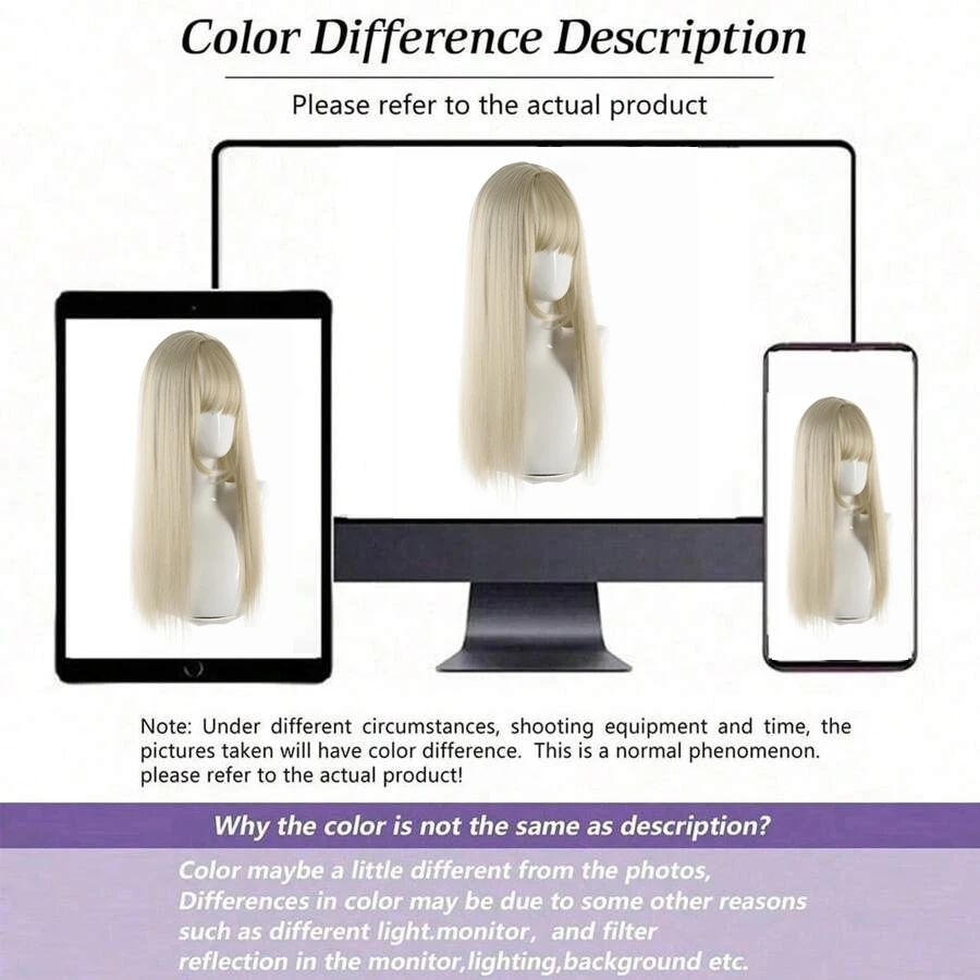 Straight Layered White Gold Wigs with Neat Bangs High Density Synthetic Natural Fake Hair Wig for Women Daily Cosplay Party Wigs