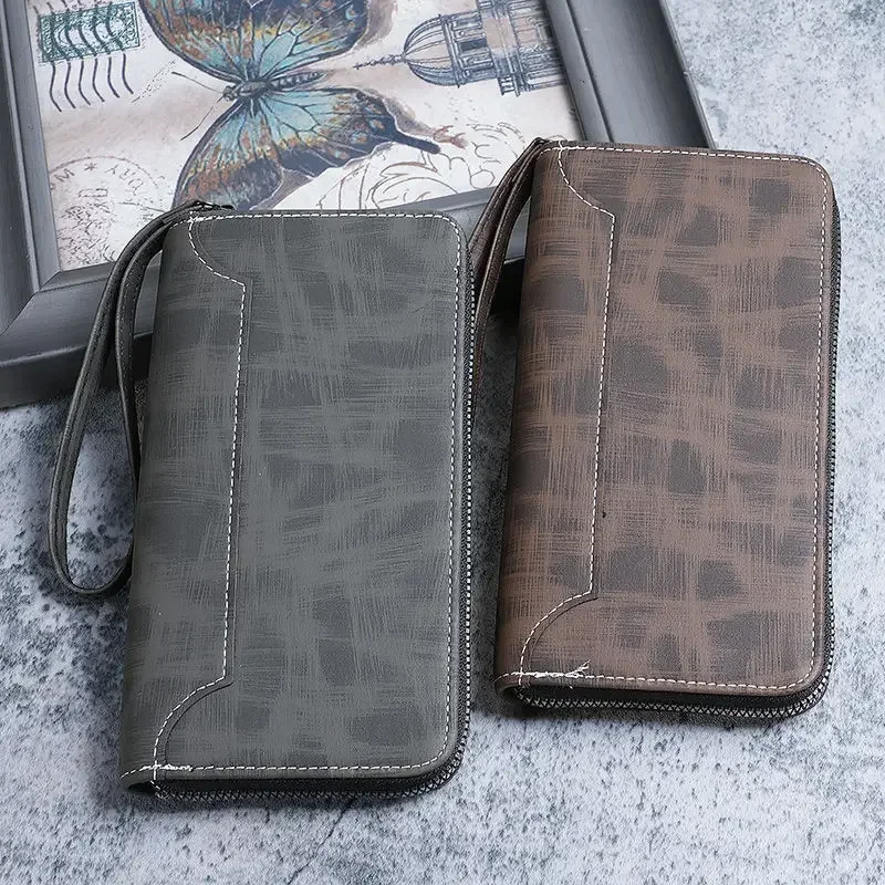 

Wallet Men's long zipper large capacity Money clip Men's multi-function multi-card bag Retro hand hold