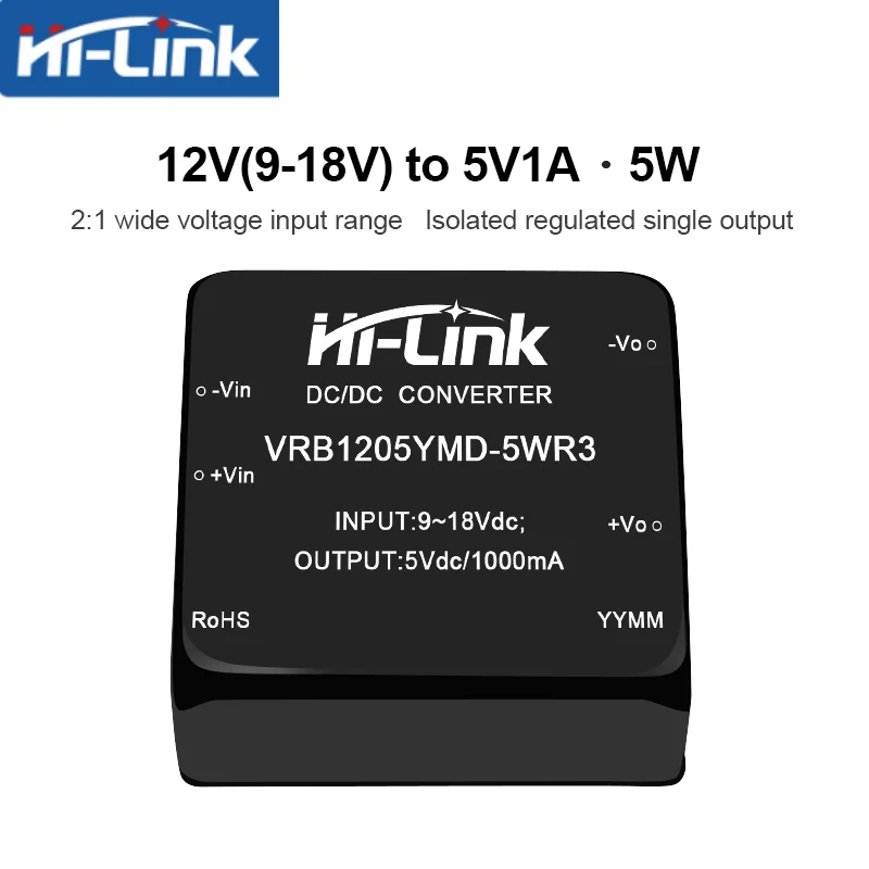 10pcs HLK VRB1205YMD-5WR3 5W DC-DC 전원 모듈 와이드 입력 9-18V 절연형 1500V DIP 전원 공급 장치 낮은 리플 OCP SCP 보호