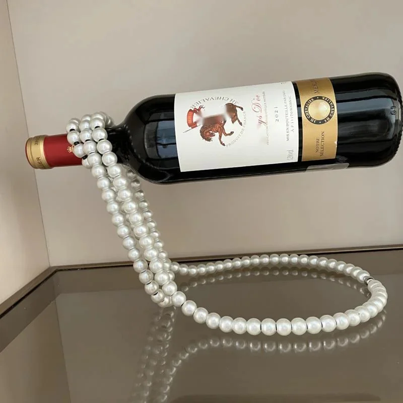 

Creative Pearl Necklace Wine Rack Luxury Suspension Wine Bottle Holder Rack Magic Metal Resin Hanging Home Desktop Decoration