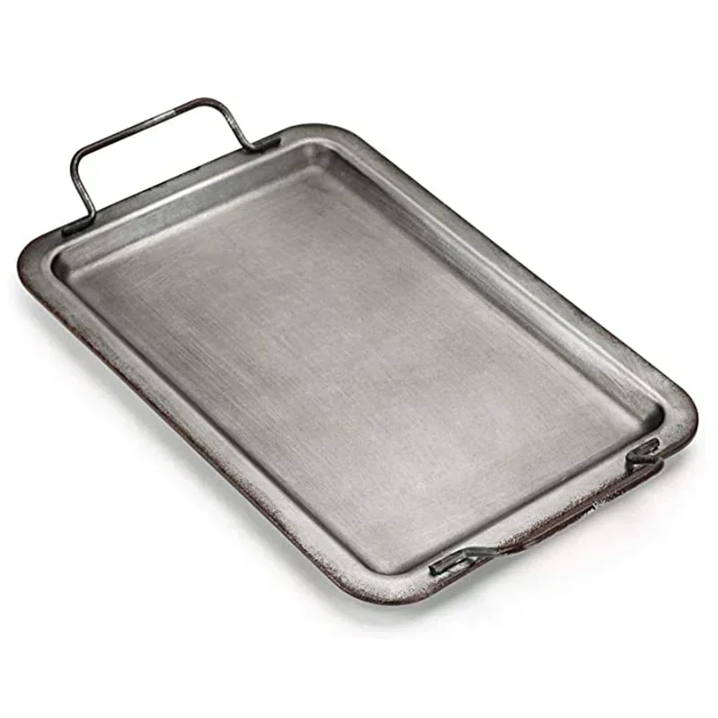 European Retro Square Iron Plate with Handles Metal Vintage Bread Tray Home Decoration Garden Restaurant Table Photographing 2