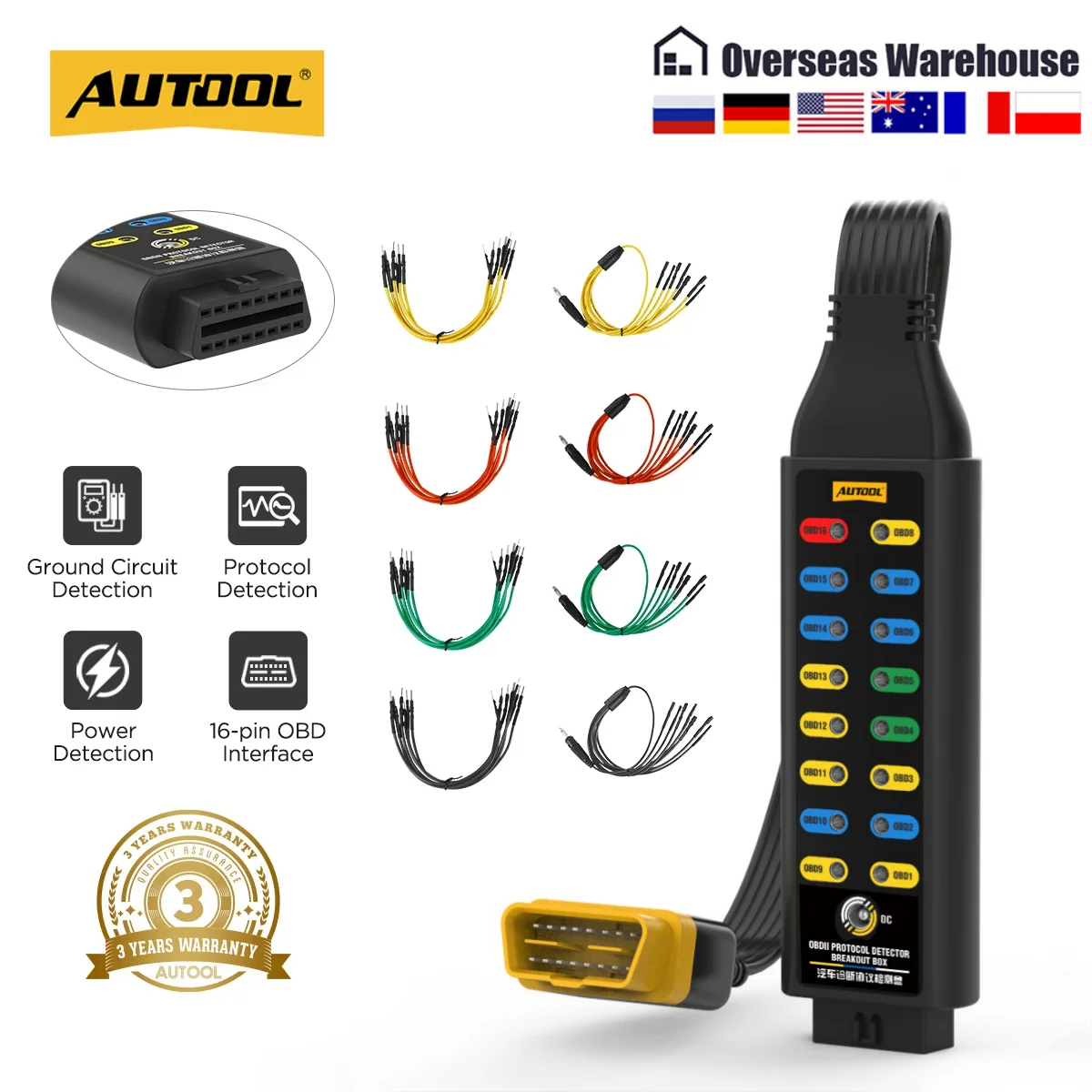 AUTOOL OBD 2 Automotive Diagnostic Protocol Detector & Break Out Box Car CAN Test Box Fault Diagnosis Scan Tool OBD II Diagbox