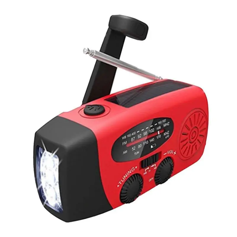 

Weather Radio Hand Crank LED Lantern Rechargeable Camping Flashlight Multi-functional Solar 3 Mode For Backpacking Traveling