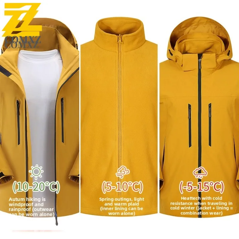 Unisex Winter 3-in-1 Thermal Jacket Windproof Waterproof Parka with Detachable Fleece Liner Multi-Pockets for Hiking Daily Wear