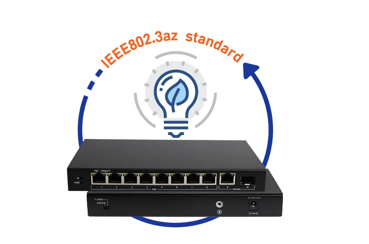 10 Port Gigabit PoE Switch with 8 PoE+ Metal Shell Desktop or Wall Mounting 1 Gi