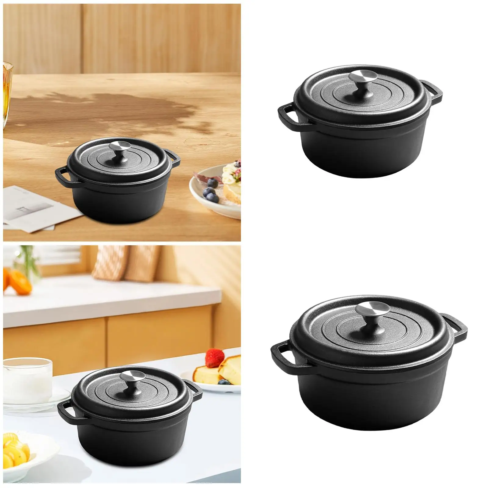 Cast Iron Dutch Oven Pot Easy Clean Cooking Pot Multipurpose Kitchen Cookware Double Ear for Bread Frying Kitchen Camping Gifts