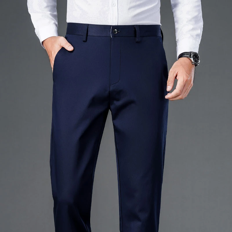 Male Pants Stretch Solid Black Smart Casual Men's Trousers Office Quick Dry Suit Pants New Spring Autumn Korean Straight Pants 2