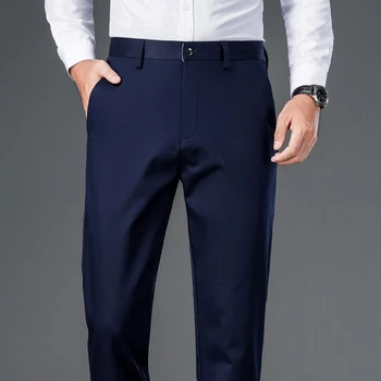 Men's lightweight business casual pants with micro elasticitymen's quick drying pantsnew straight leg office black deep bluepant 1