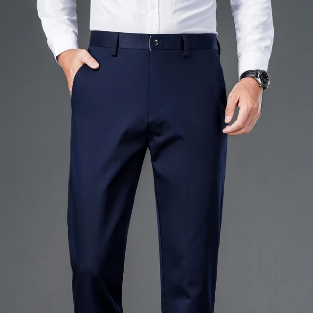 Men's lightweight business casual pants with micro elasticitymen's quick drying pantsnew straight leg office black deep bluepant 1