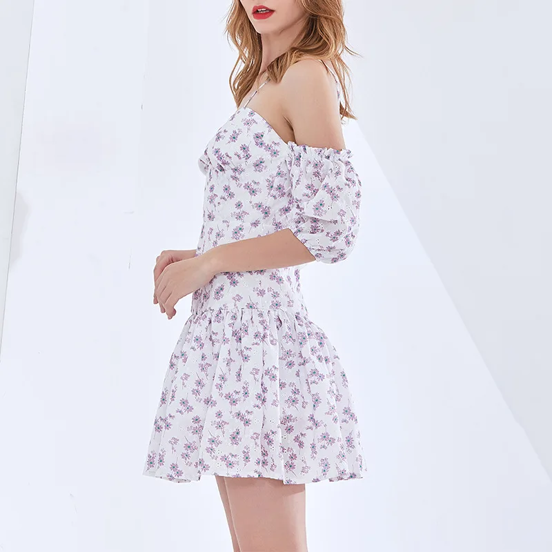 

Женское мини-платье с V-образным вырезом, коротким рукавом и открытыми плечами