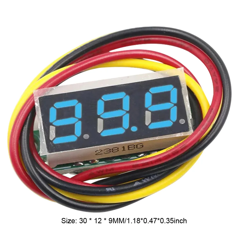 Voltímetro digital de 3 cables de 0,28 pulgadas, comprobador de voltaje CC de 0 a 100 V, mini voltímetro de CC, detector de voltios de 12 V, rojo, verde, azul y amarillo
