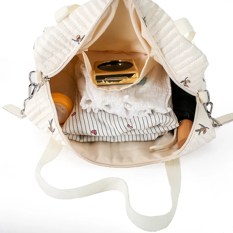 New Newborn Baby Care Diaper Bag Mommy Maternity Shoulder Bag Embroidery Quilted Stroller Diaper Storage Organizer Large Handbag 4