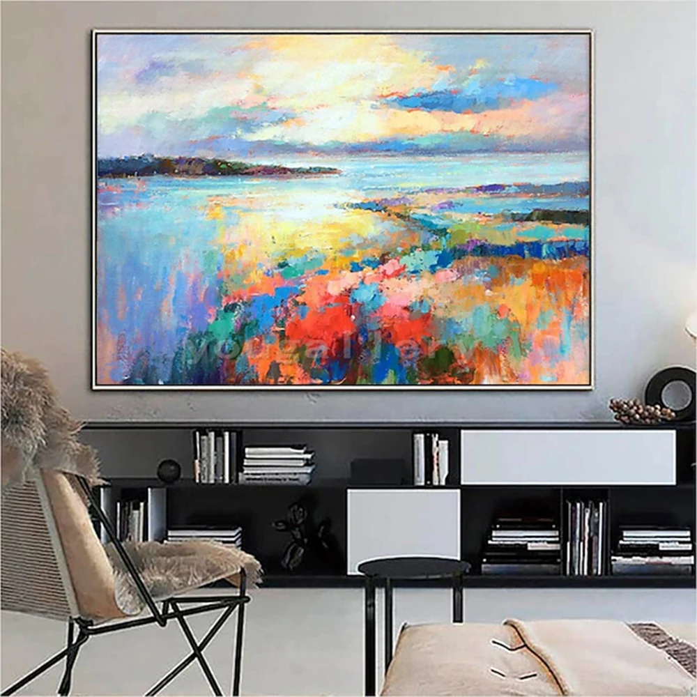 

Hand Painted sea Oil Painting Wall Art Knife Landscape Painting Blue seascape for Living Room Luxurious Decorative Painting art