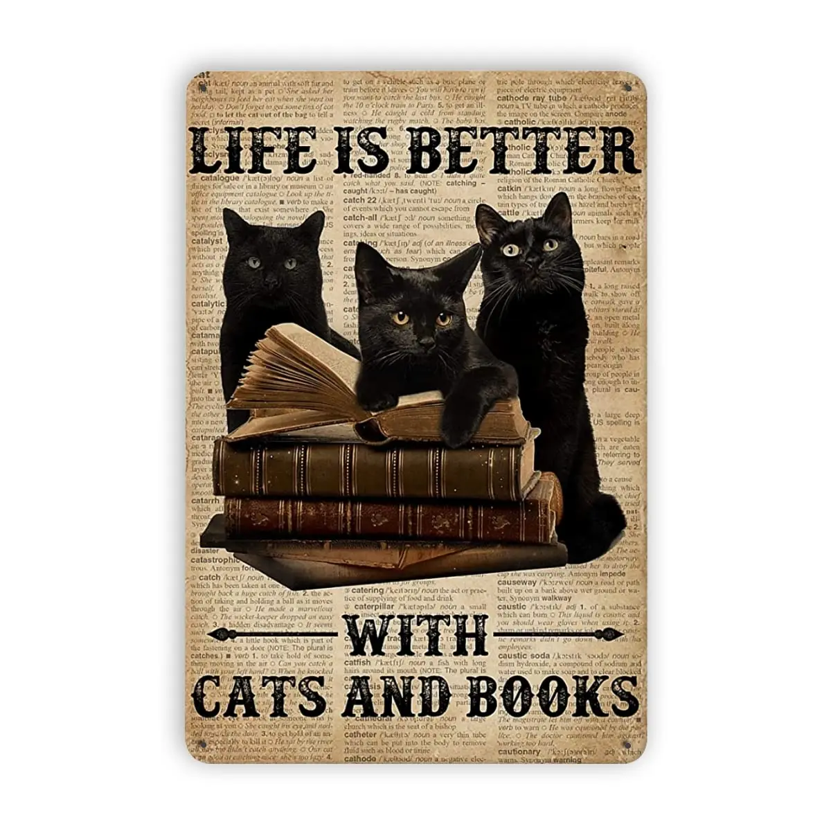 

Забавная библиотека дневная жизнь лучше с кошками и книгами Ретро металлический жестяной знак винтажный знак для дома кофе Настенный декор 8x