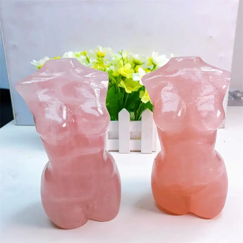 15CM Natural Rose Quartz Lady Body Healing Crystals Women Modern Statue Naked Gemstone Collectible Home Decoration Gift 1pcs