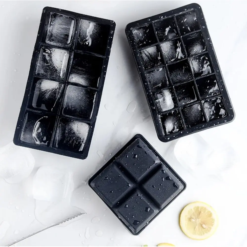 Ice Cube Mold Silicone Black Large Ice Cube Trays with Lid for Freezer Whiskey Bar Party