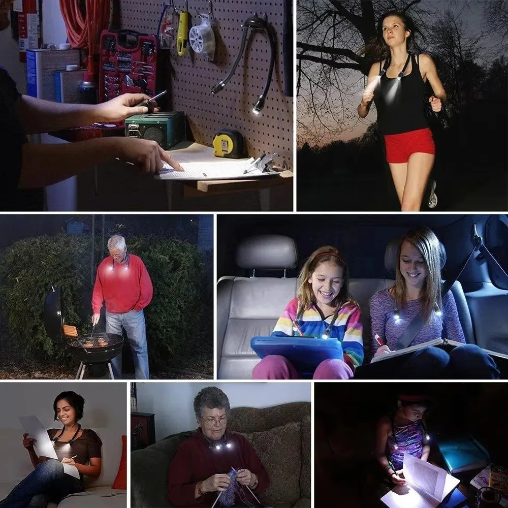 LED Neck Reading Light Book Light for Reading in Bed Bendable Arms Knitting Repairing Camping Running Portable Flashlight