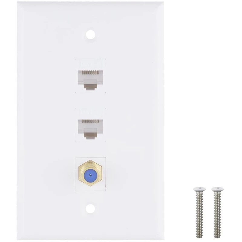 Ethernet Coax Wall Plate 2 Port Cat6 RJ45 Keystone And 1 Port F Type Connector Coax Keystone Female To Female Wall Plate