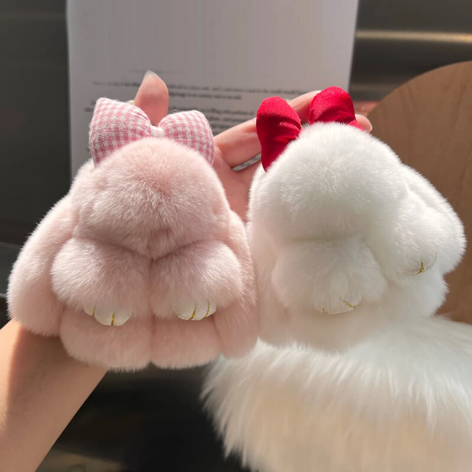 토끼 행운 열쇠고리, 틴케이스와 카드 포함, 부드러운 털 토끼 열쇠고리, 금속 버클로 수제작, 여성 청소년 생일 선물