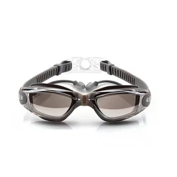 Premium Waterproof Fog-Proof Swim Goggles - Cool Silver Plated Racing Design (Black)