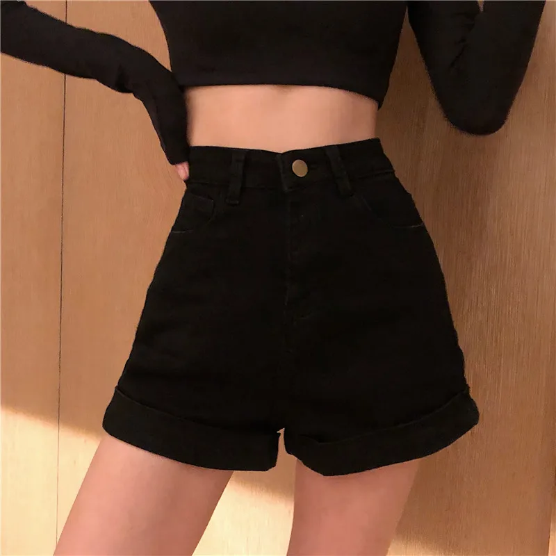 Spring Summer Elastic Denim Shorts Female Korean New High Waist Thin Wild Wide Leg Short Pants Hot Pants Trendy Slim Shorts Girl shorts women