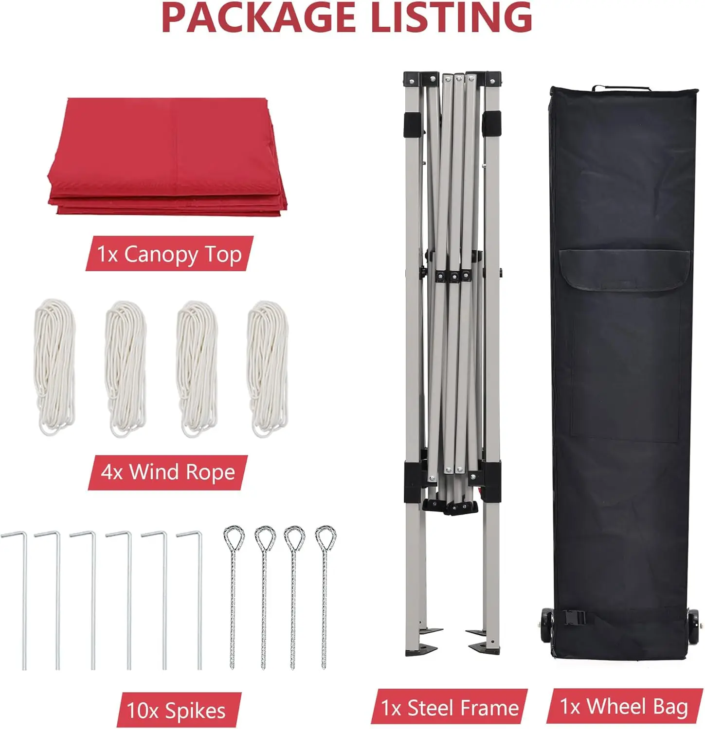 10x20 ft Instant Pop up Canopy, Folding Heavy Duty Height Adjustable Shelter Gazebos with Wheeled Bag Red