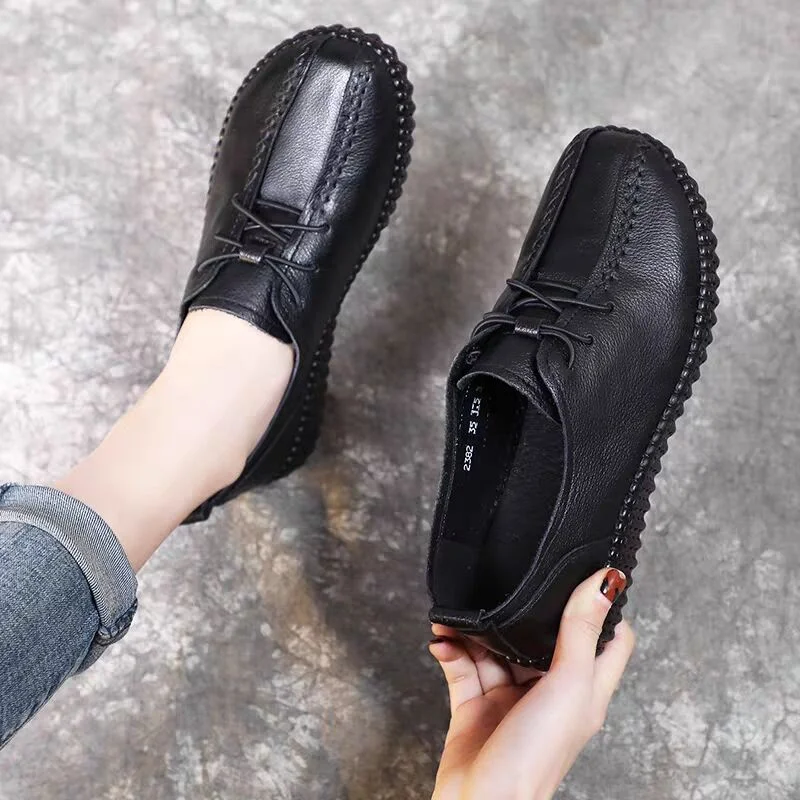 Women Casual Shoes Spring New Vintage Lace Up Soft Soled Non Slip Women Flats Oxford Shoes Soft Leather Woman Single