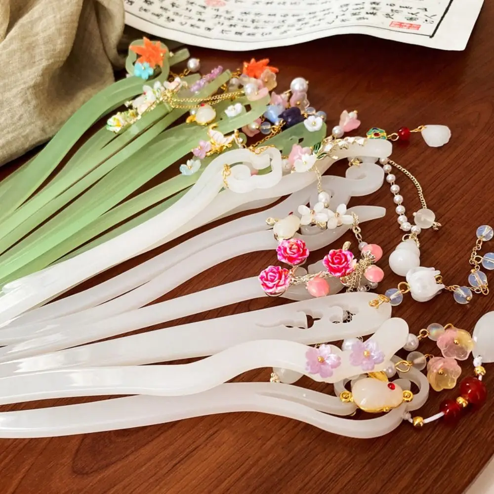 

Tassel Jade Rabbit Hairpin Classical Maple Leaf Butterfly Flower Hair Stick Hair Fork Hanfu Headwear Hairstyle Design Tool
