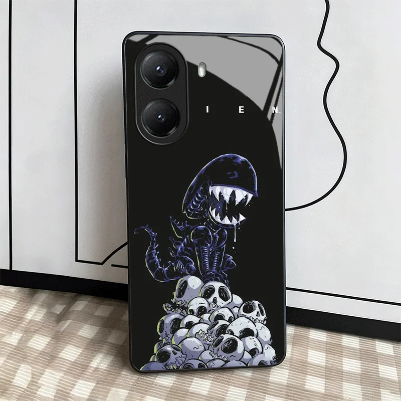 Sleek Alien-Theme Tempered Glass Phone Case
