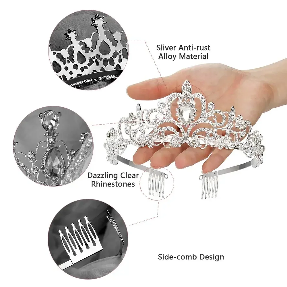 Crystal Tiara Crowns for Women Girls Elegant Princess Crown with Combs Bridal Wedding Prom Birthday Cosplay Costumes Headdresses