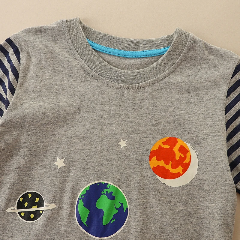 Luminous Planets Long Sleeves Kids T-shirt Cotton Boys t-shirts Glow In The Dark Children's Clothing