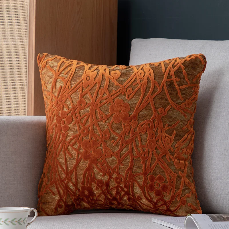 

Pillow Cover with Cut Velvet Branches, Simple Living Room Sofa Cushion Cover 45x45
