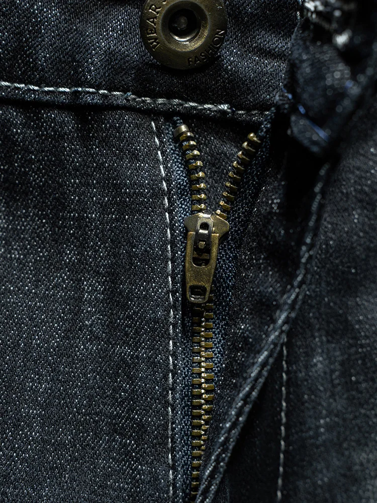 Fashion Ripped Men's Slim Straight Stretch Jeans Korean Personality Streetwear Denim Pants Classic Black Hip Hop Male Trousers